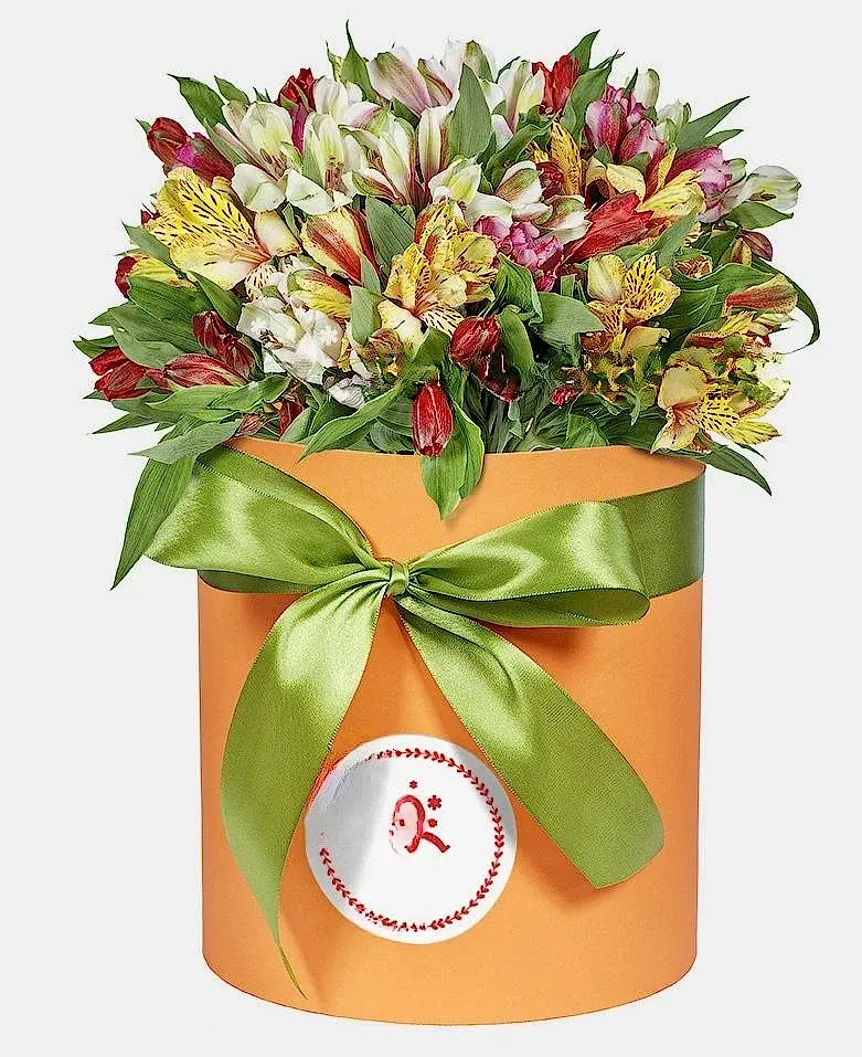 Box with Alstroemerias